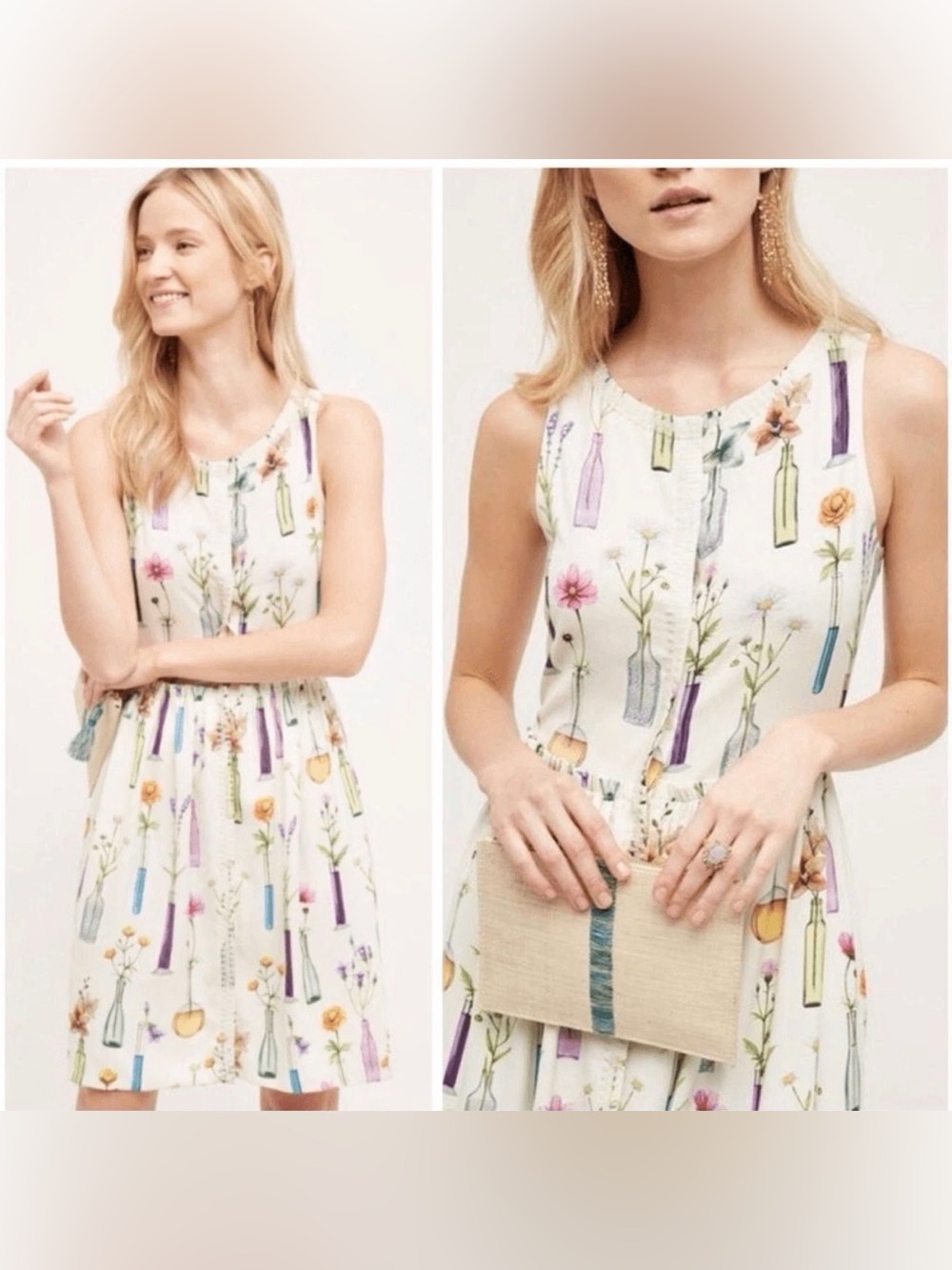 Anthropologie Panjak & Nidhi Dress Bouquet Floral Print Beaded High Low Small